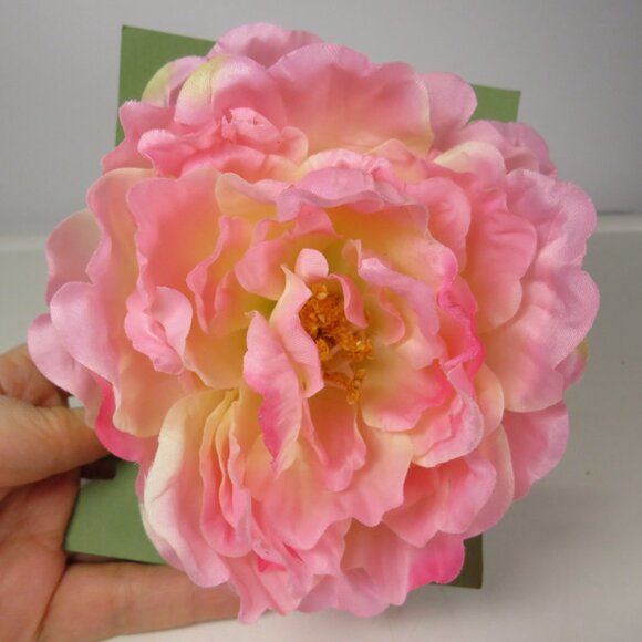 Pink Peony Faux Floral Corsage with Alligator Clip 5x5 1/2 Spring Hat Attachment - Picture 1 of 6